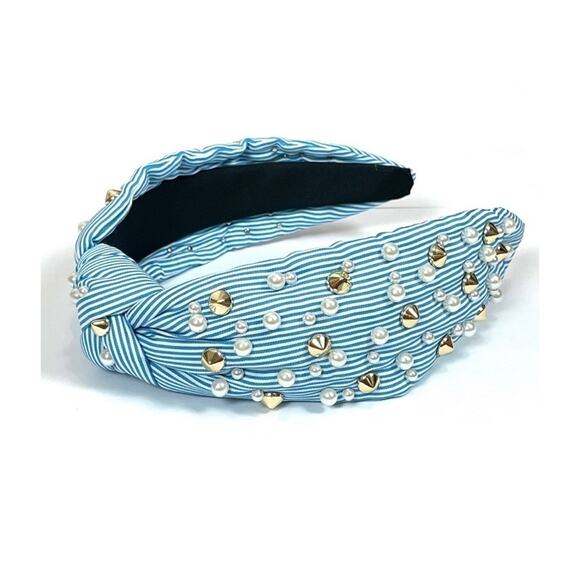 Knotted Headband in Blue Stripe - Picture 1 of 7